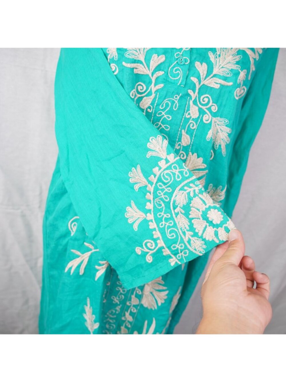 Johnny Was Workshop Western Trim Henley Dress Turquoise Size S NWT Embroidered - Picture 6 of 11